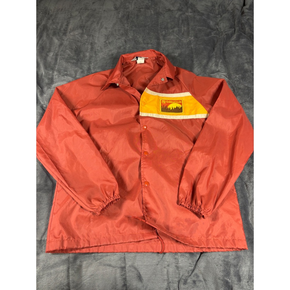Vintage Swingster Red‎ Nylon Coaches Jacket Golden Circle Patch Mens Small USA